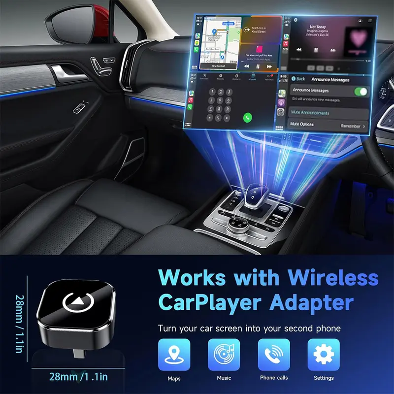 2026 Adaptador inalámbrico carplay para iPhone / Android - Conexión rápida, sin latencia, adaptador inalámbrico de llamada manos libres Cargador electrónico carplay dongle