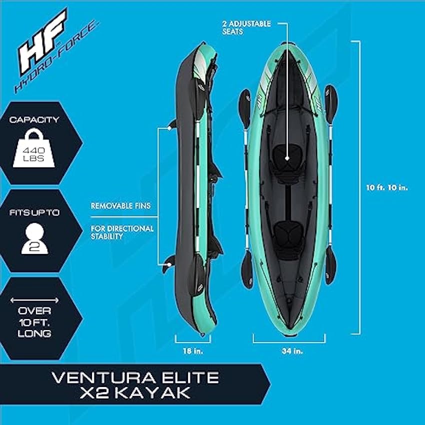 Bestway Hydro Force Inflatable Kayak Set | Includes Seat, Paddle, Hand Pump, Storage Carry Bag | Great for Adults, Kids and Families